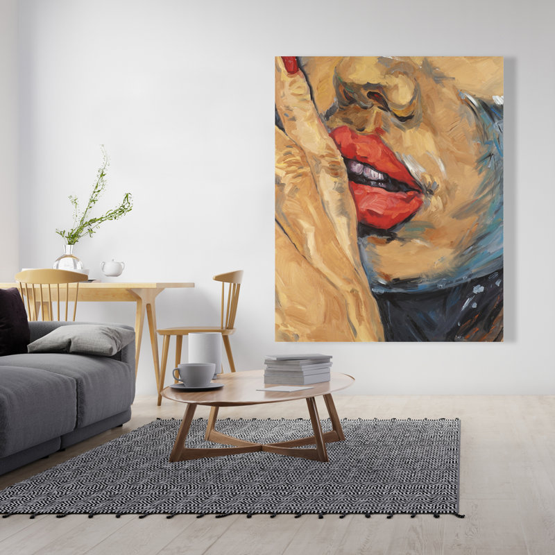 Shush Lips Gros plan - Toile de chambre à coucher figurative pour la décoration intérieure