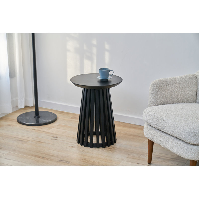 Bayram Solid Wood Pedestal End Table, Black