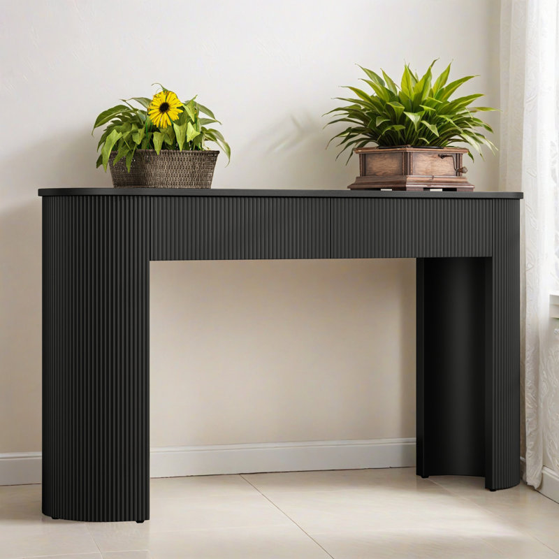 54.02" Solid Wood Entryway Table, Console Table Multi-Functional Sofa Table Suitable for Living Room, Hallway, Black