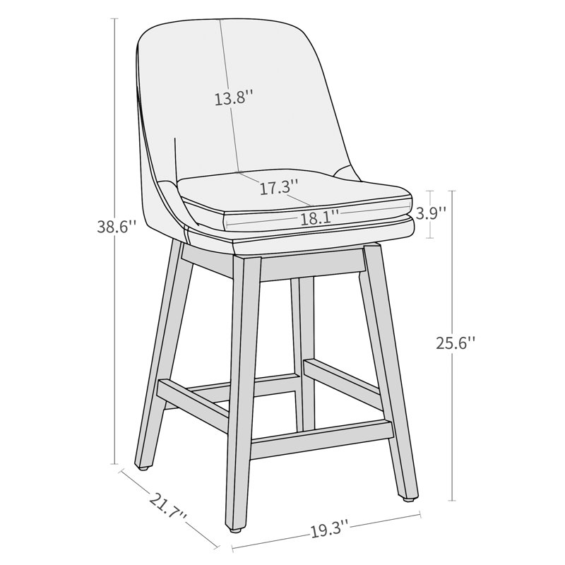 Swivel Bar Stools Set of 2, 26" Counter Height Bar Stool with Solid Wood Legs, Modern Farmhouse Barstool Chairs for Kitchen Island and Counter Height, PU Leather in Navy