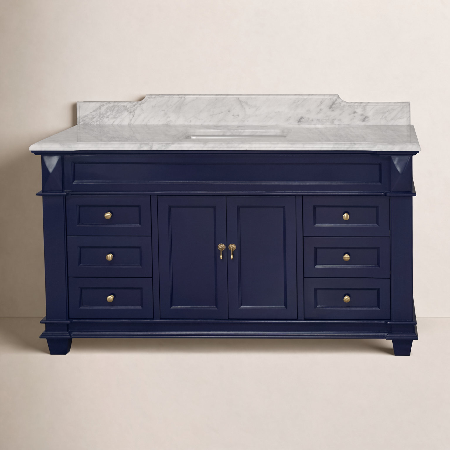 Ensa 60'' Single Bathroom Vanity, Carrara Marble, Royal Blue