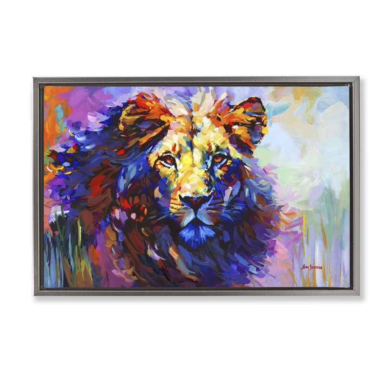 «Paint Strokes Lion Brown», toile flottante encadrée par Leon Devenice, Cadre flottant gris lustré, H 17 po x l 25 po