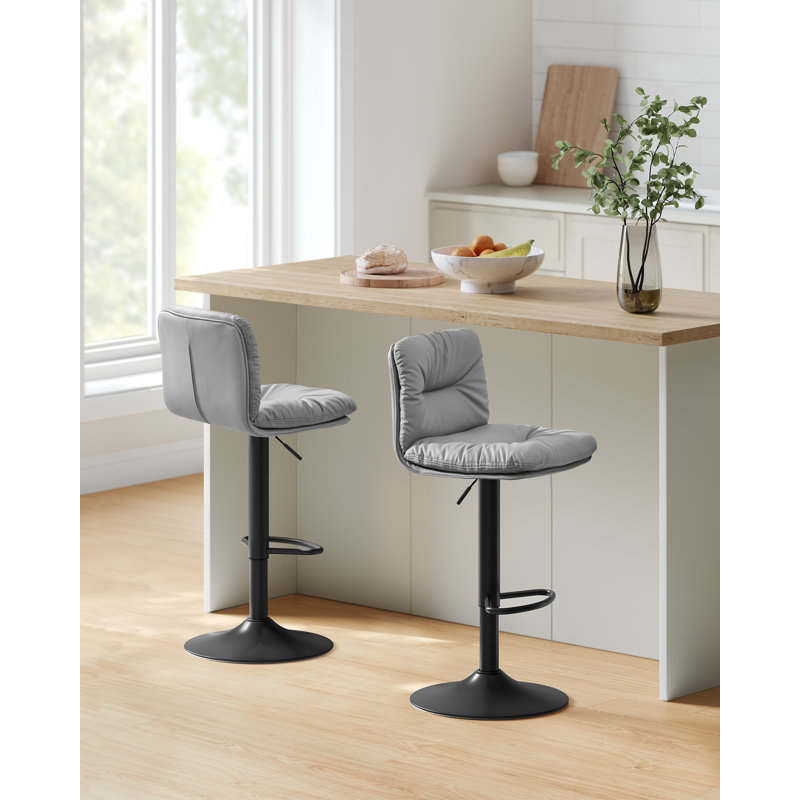 Brookridge Swivel Upholstered Adjustable Height Bar Stool with Steel Frame, Grey