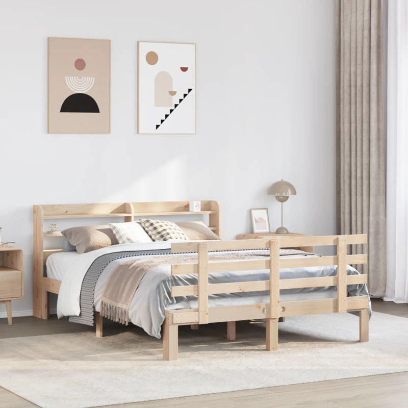 Bed Frame With Headboard Without Mattress, Double (4'6), Wax Brown