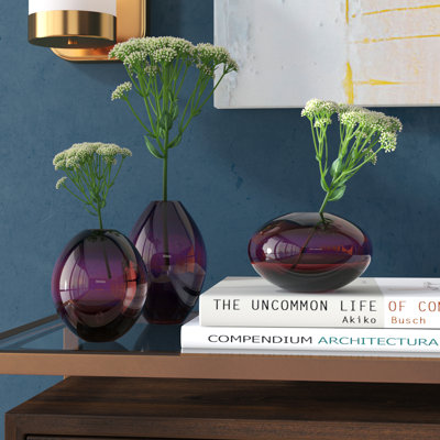 Cecile 3-Piece Hand-Blown Glass Vase Set (Purple)