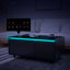 Table basse moderne et intelligente avec réfrigérateur intégré, haut-parleur Bluetooth, chargement sans fil, panneau de commande tactile, ports USB, protection de prise de courant, lumière d'ambiance-112660193