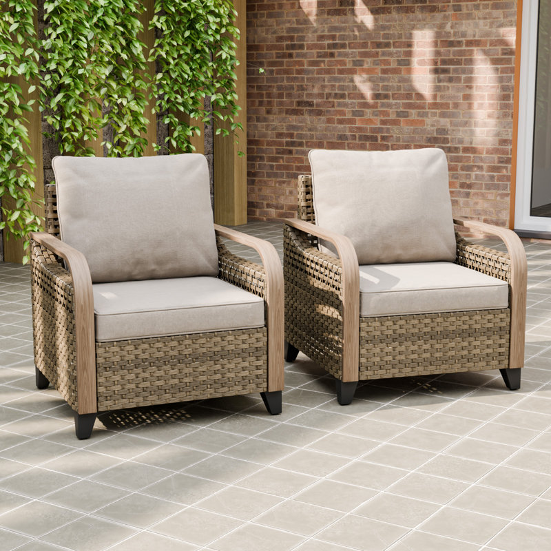Ensemble de 2 chaises longues d'extérieur en osier brun, Gris