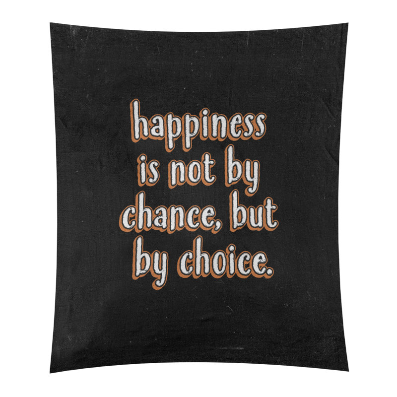 Tapisserie tableau noir en polyester citation de bonheur, H 80 po x l 68 po, Orange