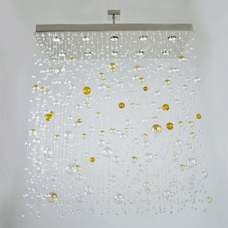 Lustre en cristal Orbis clair, Argent mat, H 40 po x l 15 po x P 50 po, Givré