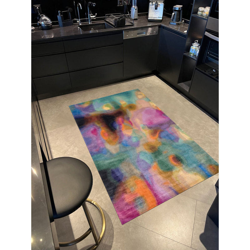 Abstract Multi-Colored Pastel-Toned Decorative Woven Base Rug, Runner 3'3.37" x 9'10.11"