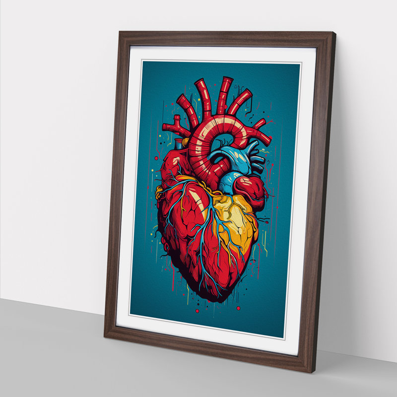 Anatomical Heart Pop Art - Framed Print, Walnut Framed, 64cm H x 46cm W