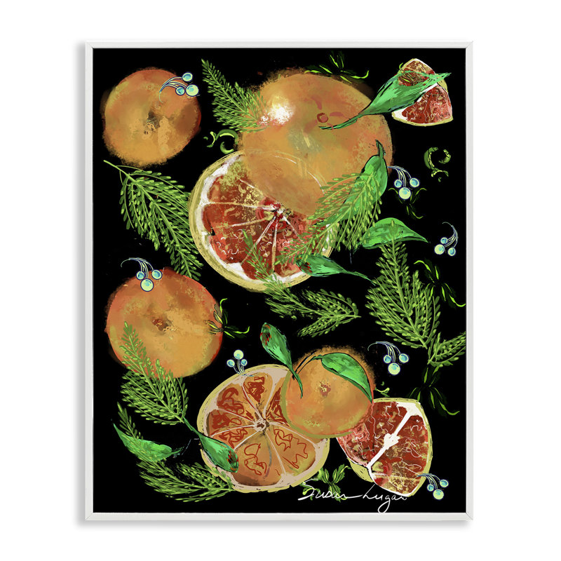 Pamplemousse et fougères Medley, estampe numérique, design par Susan Lugar, Giclée encadrée blanc bord de mer