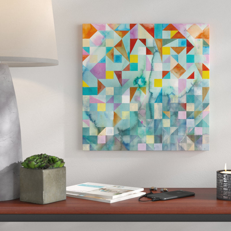 « patchwork », reproduction de peinture à l’aquarelle, Toile tendue, H 12 po x l 12 po x P 0,75 po