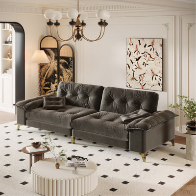 104.7 " Modern 4-Seat Cloud Sofa With Wide Removable Armrests, Tufted Sofa With Metal Legs For Living Room,Bedroom,Apartment, Office
