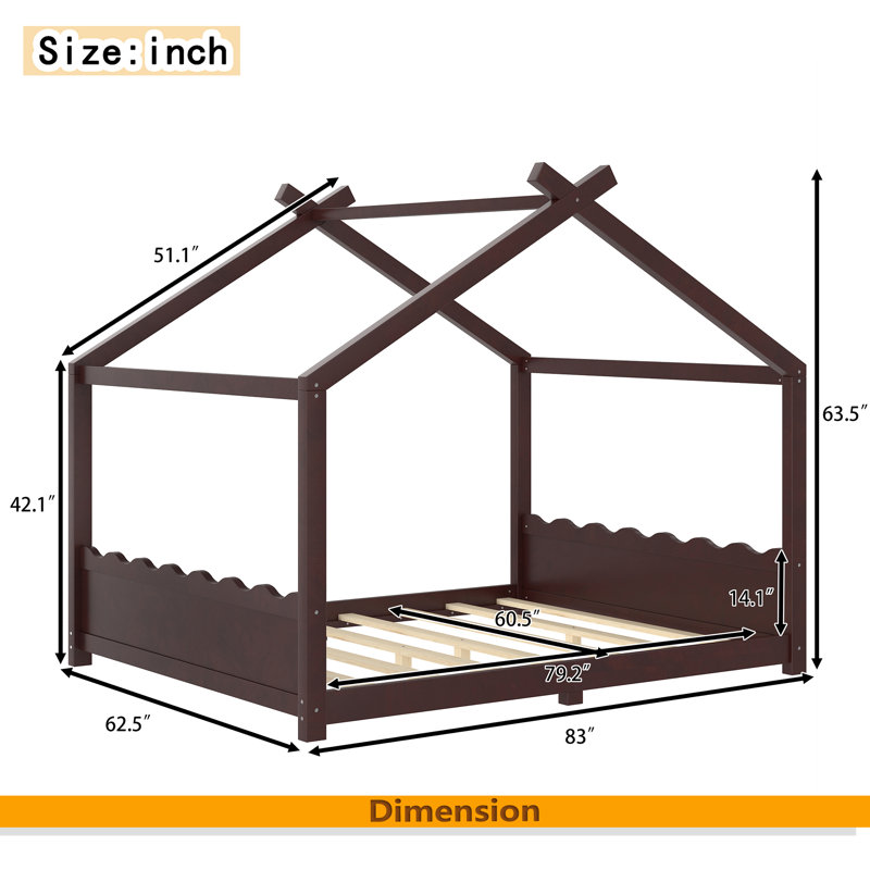Lit de maison avec lattes de soutien, cadre de lit de maison en bois massif pour enfants, pas de sommier tapissier et structure d'ouverture