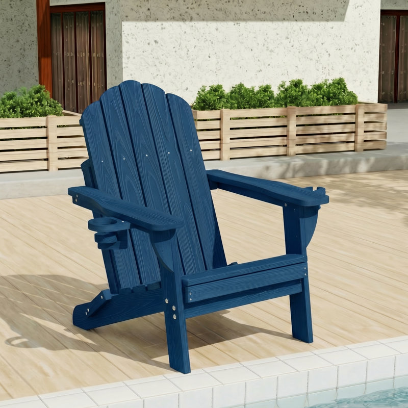 Dauji Oversize Wood Texture Adirondack Foldable Chair Weather-Resistant Fire Pit Chair, Navy