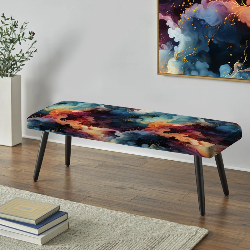 Blue And Purple Cosmic Voyage Marble Pattern - Marble Upholstered Black Bench