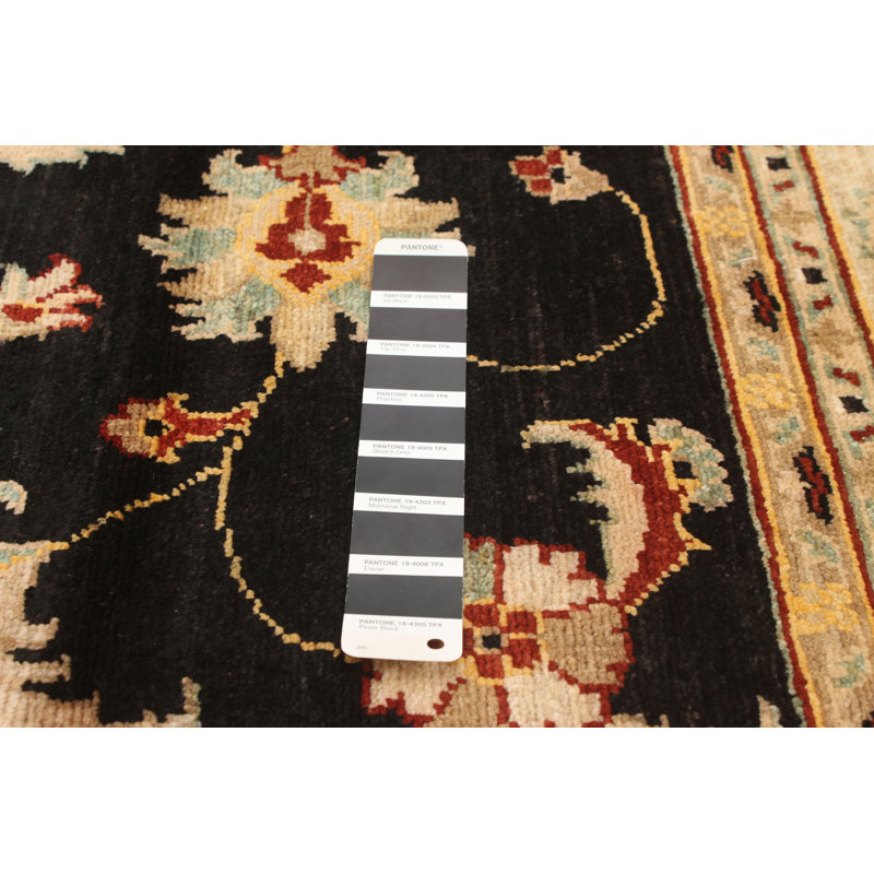 Tapis unique en laine noué à la main beige et noir nouvel âge 5 pi 10 po x 7 pi 10 po Haimowitz
