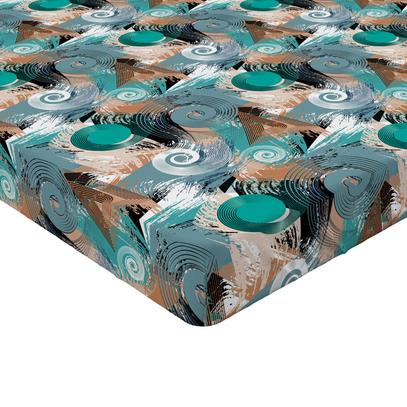 Drap-housse Ambesonne, Drap-housse simple TG, Bleu sarcelle, chameau, bleu cadet / géométrique