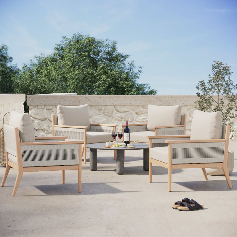 Acacia Wood Patio Chair With Rope Accent, Beige