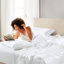 Drap-housse pour lit simple en satin de luxe 4 pièces blanc