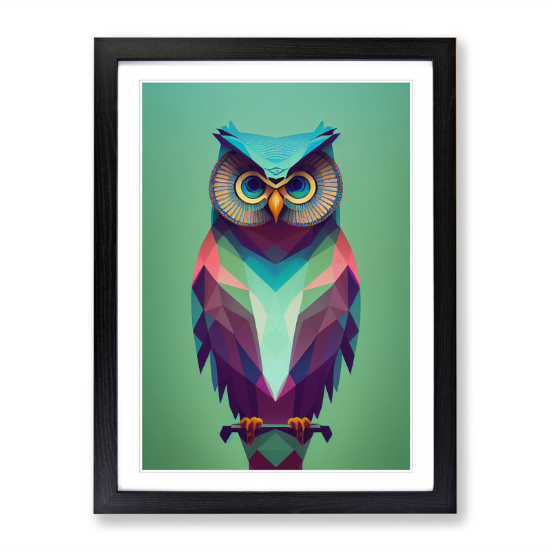Geometric Owl No.3 Abstract - Single Picture Frame Print, 64cm H x 46cm W x 2cm D, Black 