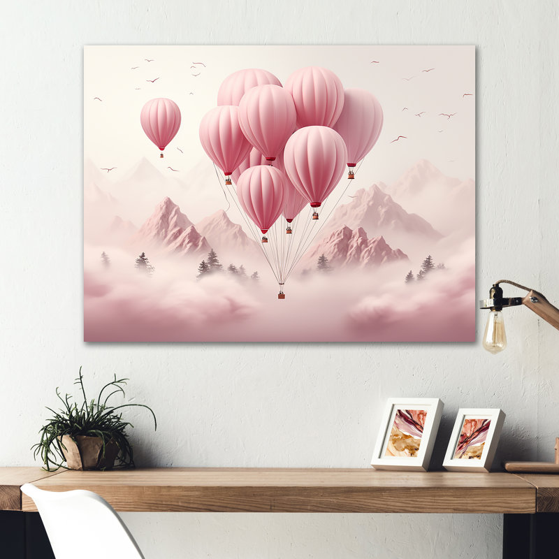 «Pink Air Balloon Adventure On Peak», art mural en montgolfière en métal, H 12 po x l 20 po x P 1 po