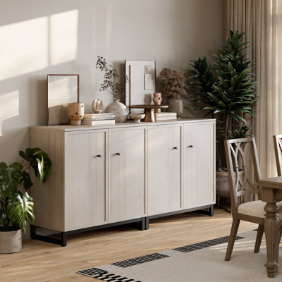 Buffet, ensemble de 2 buffets de 62,8 po avec rangement et 4 portes, meuble télé moderne avec base en métal, bar à café en bois avec tablettes réglables pour le salon, la salle à manger, la cuisine, le vestibule
