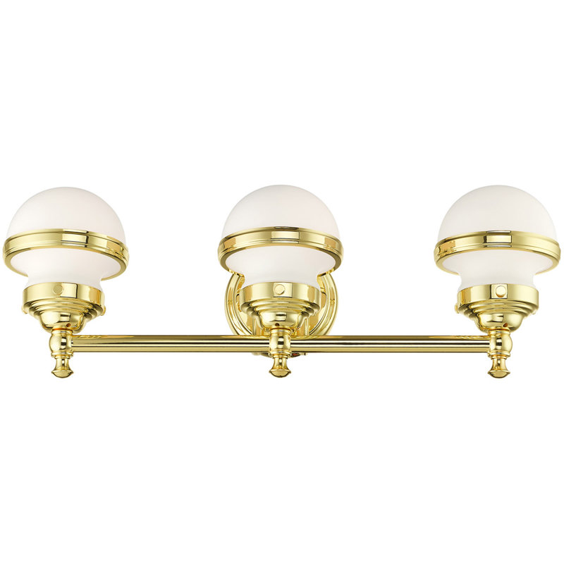 Éclairage pour salle de bain avec abat-jour en verre - luminaire de 24 po à 3 lumières., Blanc, Laiton poli