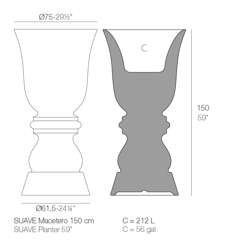 Suave Resin Pot Planter, Ice, 59" H x 29.5" W x 29.5" D
