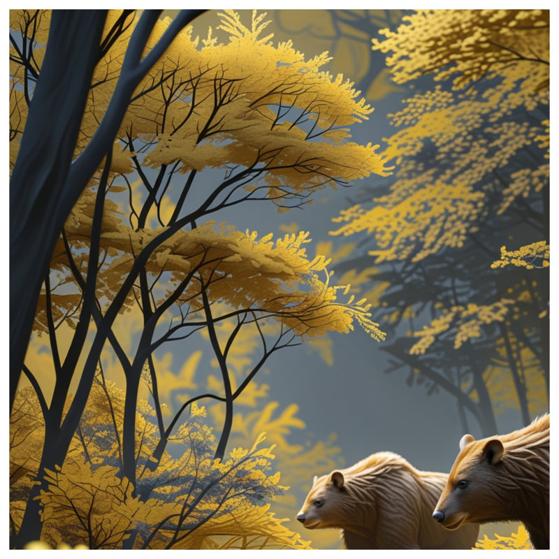 Bears In Autumn Forest, 50in W x 60in H