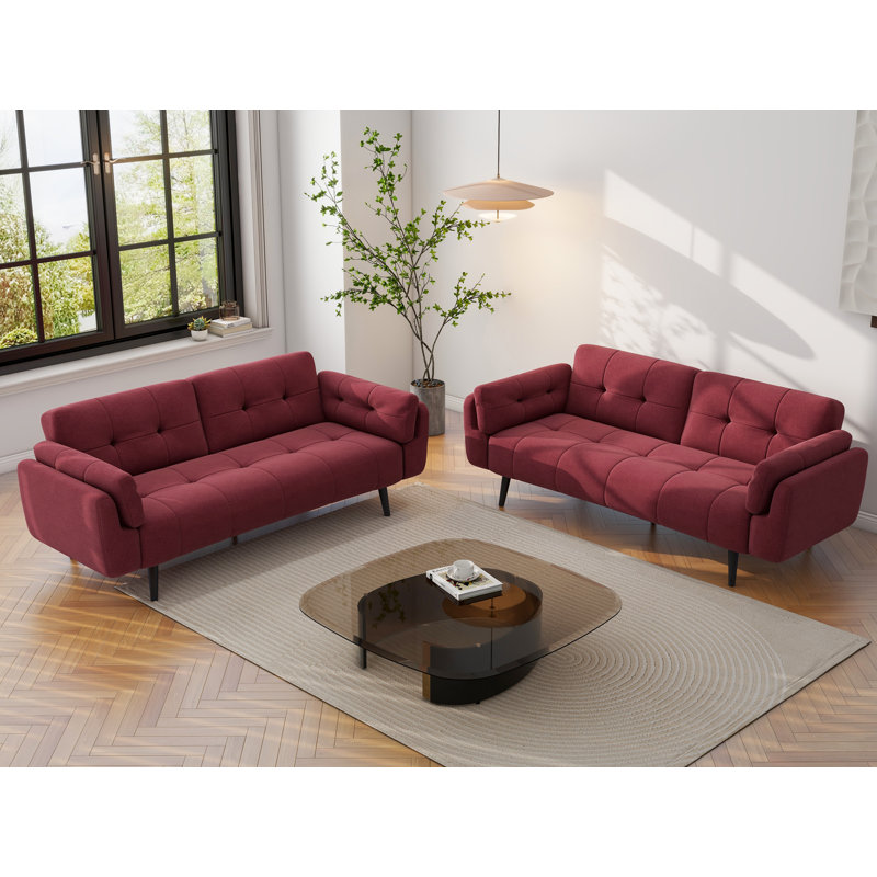 Raducu Twin 190.2Cm Wide Tufted Convertible Sofa, Red Polyester