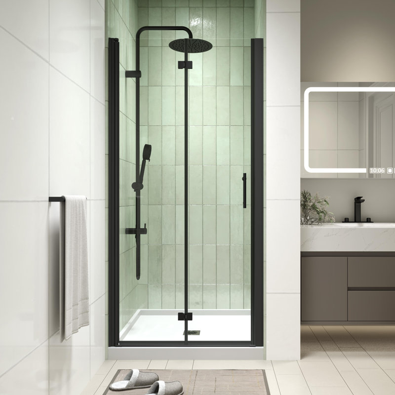 Porte de douche pliante sans cadre 36 "- 37 3/8" x H 72 "avec verre trempé transparent 1/4" (6mm), Noir mat
