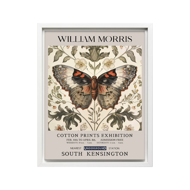 William Morris - Papillon No8, Canvas, 24"H x 32"W, White Framed