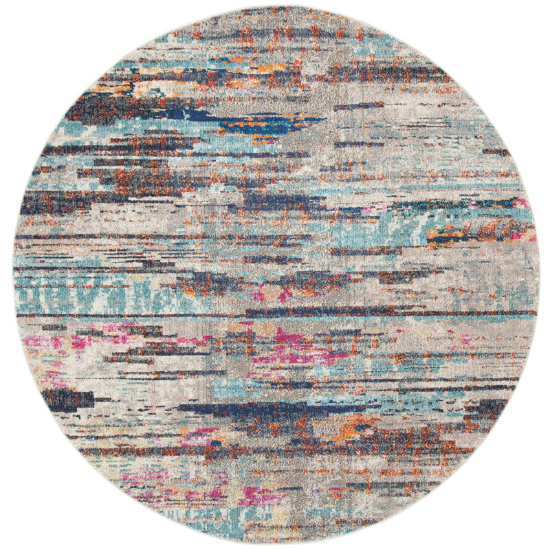 Tapis abstrait gris / turquoise / brun Riccio, Rond 6 pi 7 po