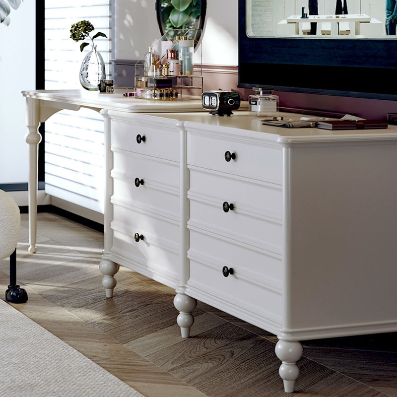French StyleVintage Dresser Extending Makeup Table, Cream