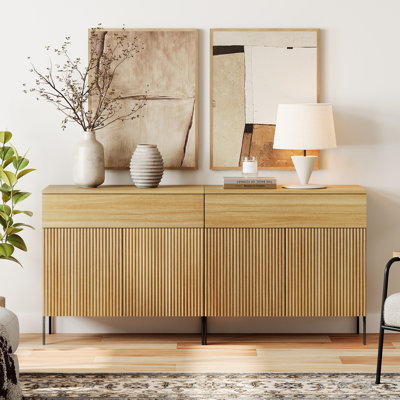 63" Reeded Baby Dresser With Drawer, Wooden Kids Dressers With Doors, Modern Dressers Set Of 2 For Bedroom, Nursery, Hallway