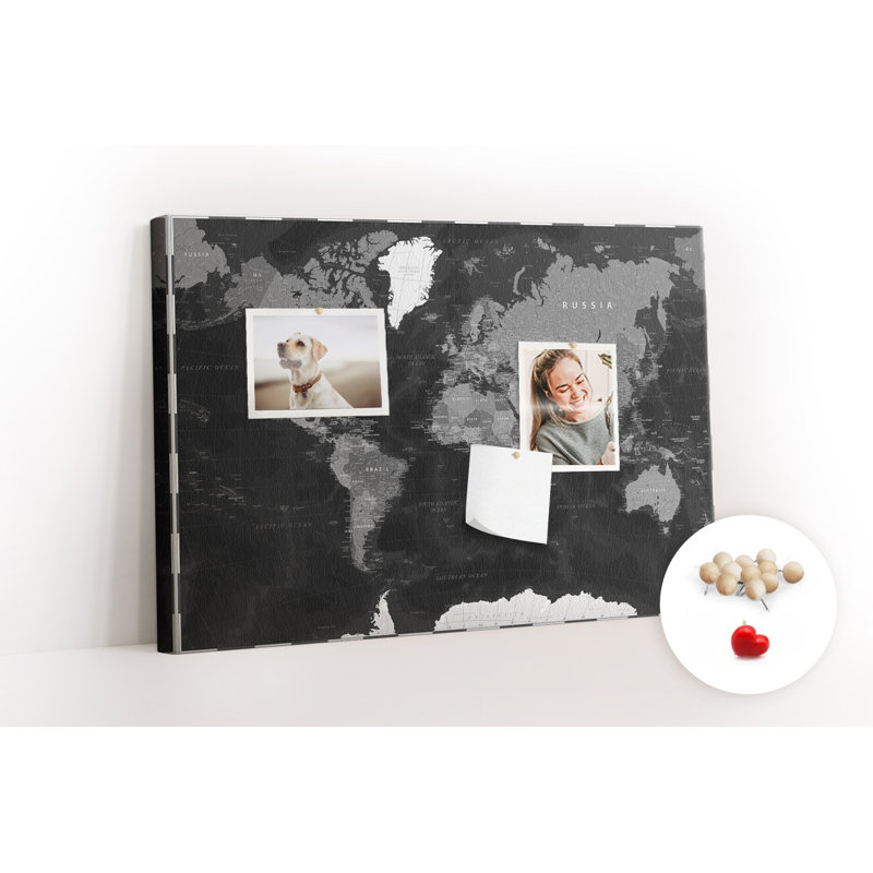 Wall Mounted bulletin board print wall art notice boards for office corkboard Detailed black map