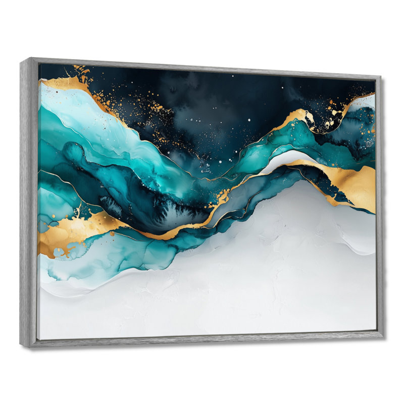 Toile émeraude, balance de l'encre liquide III - art abstrait moderne sur toile transitionnelle, H 34 po x l 44 po