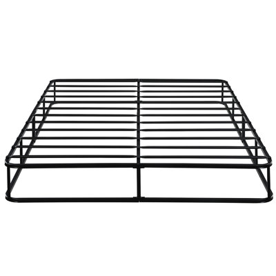 Base de matelas très grand avec structure en métal noir et tissu texturé, support à 12 lattes, hauteur de 8,5 po, base d'installation facile: construction, hauteur, aperçu de l'assemblage, capacité de 700 lb, chambre à coucher