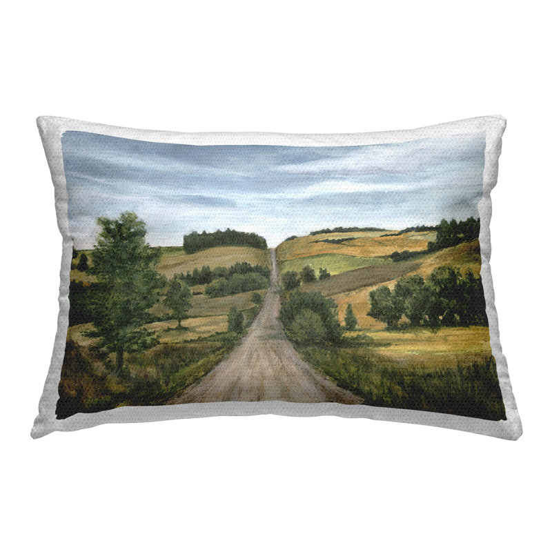 Coussin d'extérieur imprimé Farm Pastures Path par Michael Willett