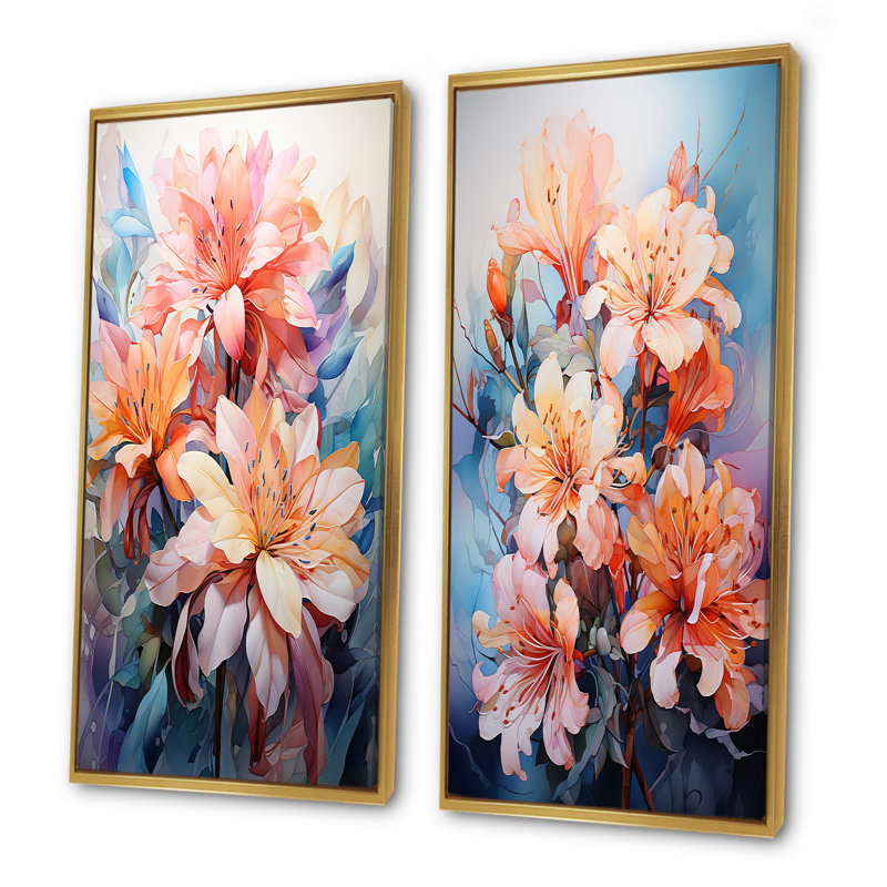 Joyeux bouquet d'hibiscus tropical - ensemble de 2 reproductions d'art mural hibiscus, Encadrement doré, H 40 po x l 41 po