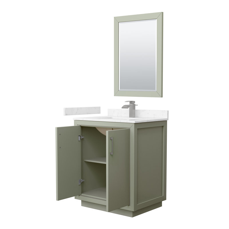 Icon 30" Single Bathroom Vanity Set with Mirror, Carrara, Brushed Nickel, Light Green