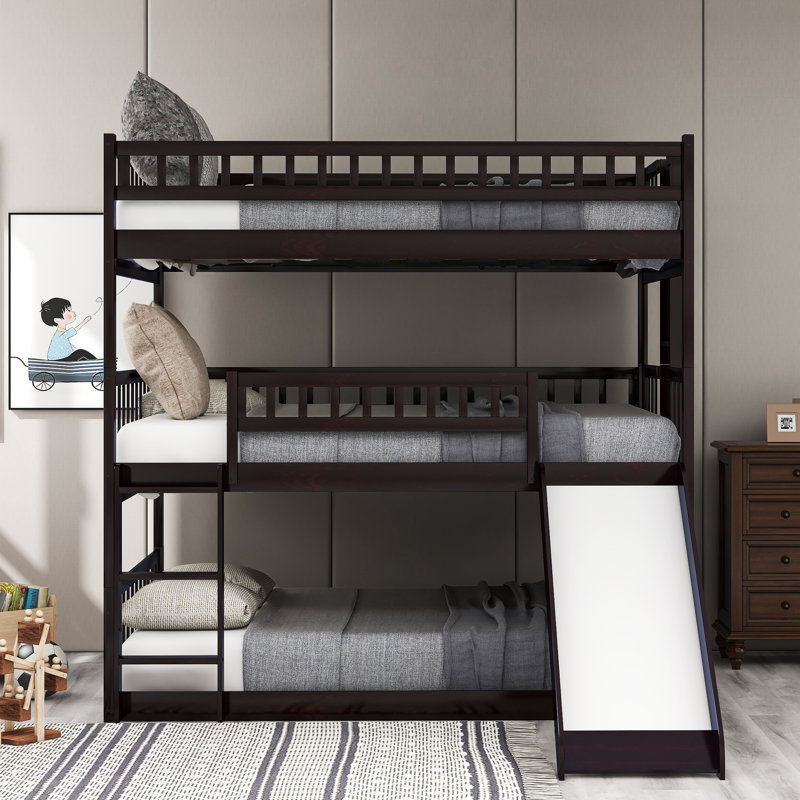 Metal Bunk Bed Set With Trundle, Contemporary Style, Iron Frame, Espresso