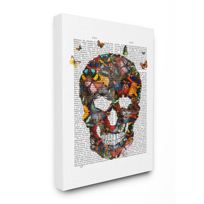 " Dark Rainbow Skull Of Butterflies On A Book Page "