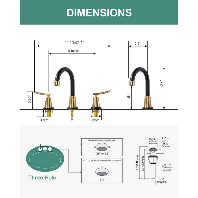 Robinet de salle de bain espacé de 8 pouces, robinet d'évier de salle de bain à poignée double 3 trous avec bonde escamotable
