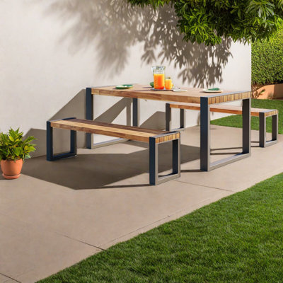 Ensembles de salle à manger de patio peu encombrants, acier acacia, extérieur moderne