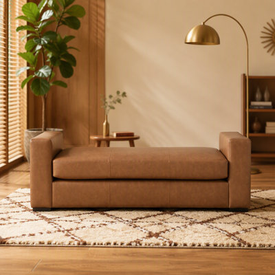 Stylish and Durable Brown Faux Leather Ottoman
