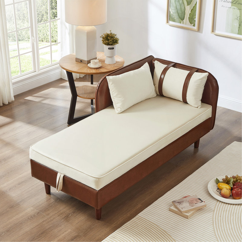 Canapé de rangement 65 po en polyuréthane et velours, Beige