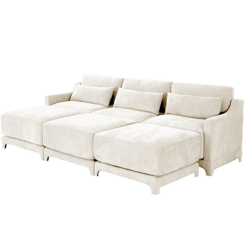 Beige à trois places avec matériau chenille, 3 coussins lombaires amovibles, structure, configuration flexible pour les espaces avec revêtement, support assorti, éponge confortable, structure différente